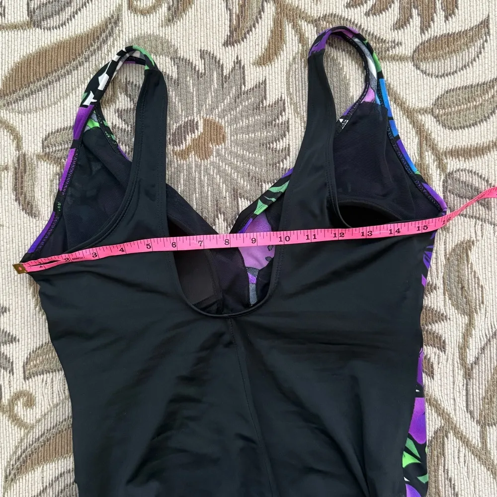 Vintage Robby Len Swimsuit Tropical Floral One Piece 10 12 Purple - Image 4