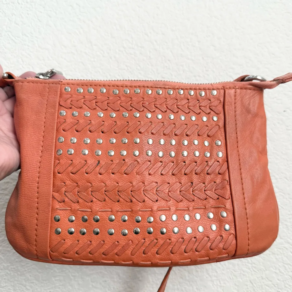 MARC New York ANDREW MARC Orange Leather Studded Woven Crossbody Bag - Image 9