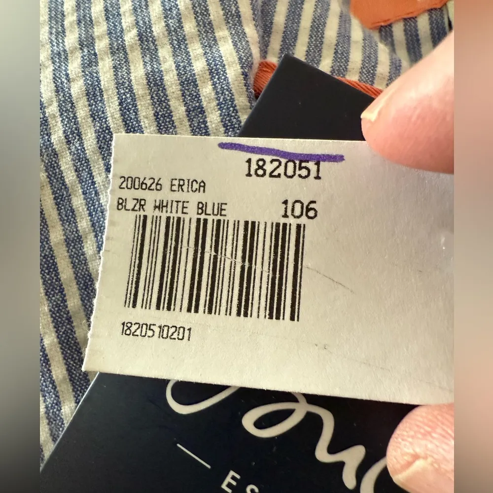 Joules Women’s Erica Blazer Jacket Pinstripe Blue White Striped NWT UK12 US8 Size undefined - Image 2