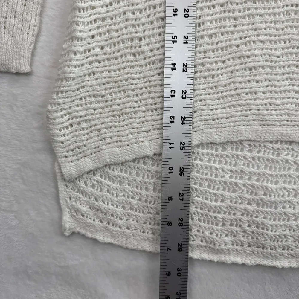 Pure Jill Cotton Knit Hoodie Sweater V Neck Long Sleeve Casual White Size M READ Size M - Image 3