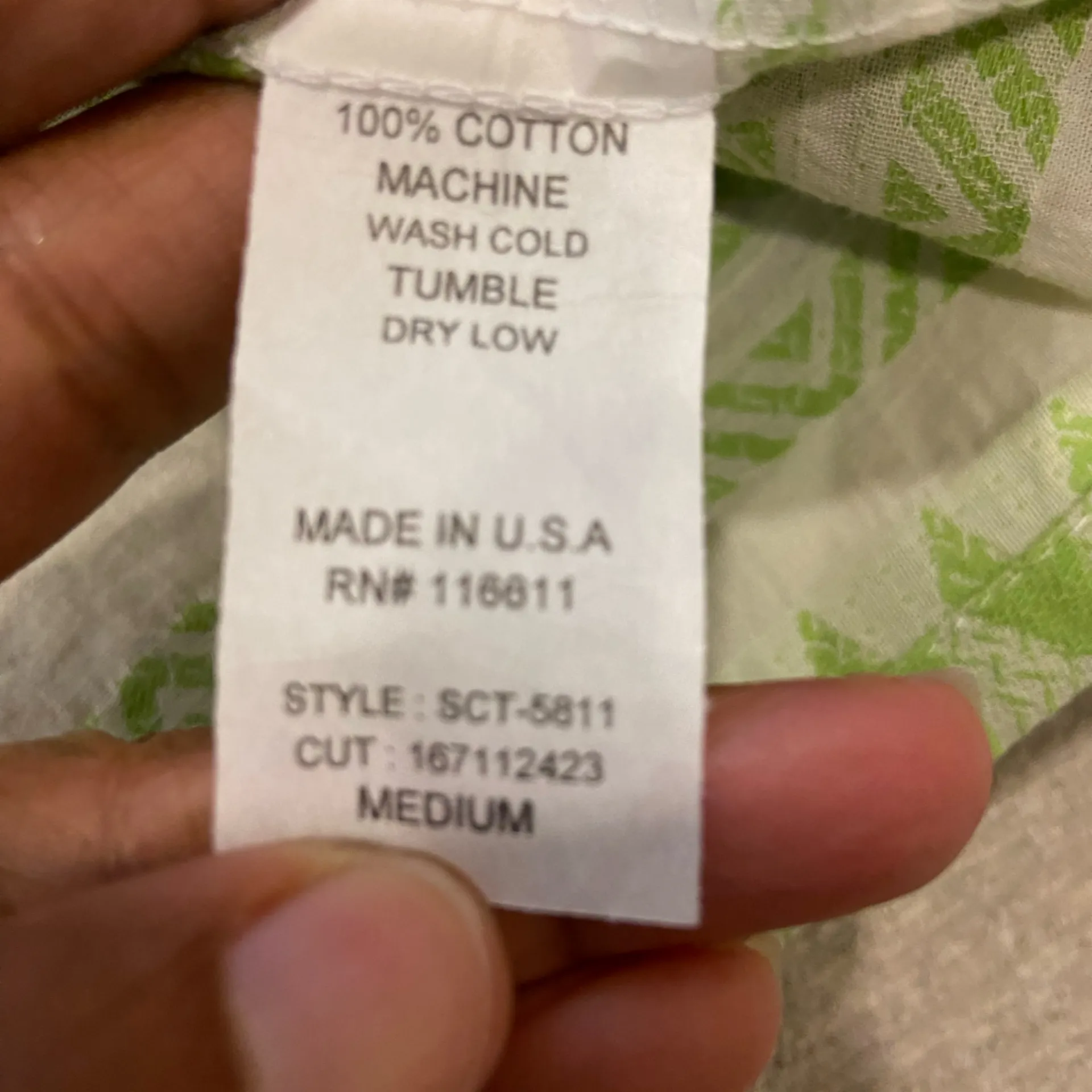 Self Contrast Green and White Patterned Puffer Sleeve Women's Top Size M - Image 5