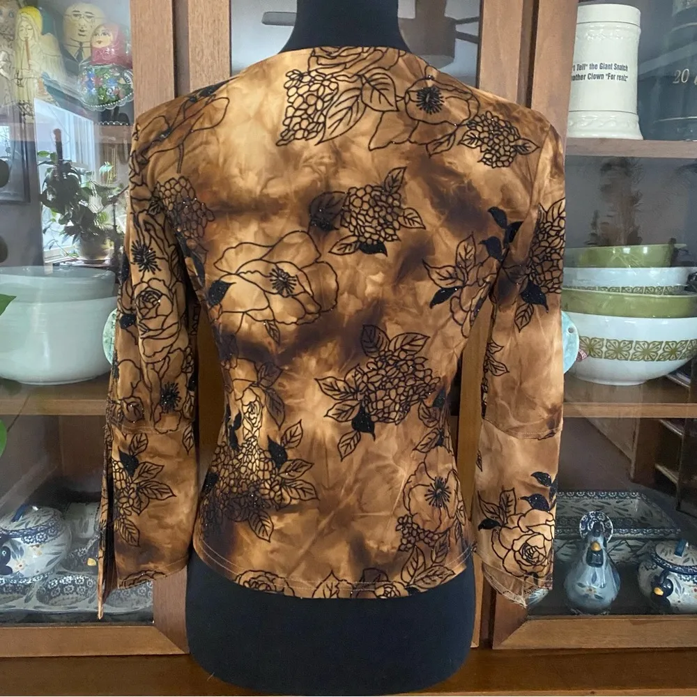 Vintage 90’s Cartise International Cold Shoulder Bell Sleeve Glitter Top Brown Size M - Image 7