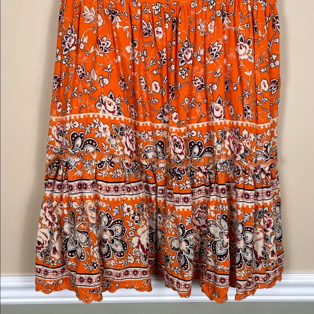 Urban Outfitters Women’s Boho Floral Print Orange Multicolor Tank Mini Dress - Image 3