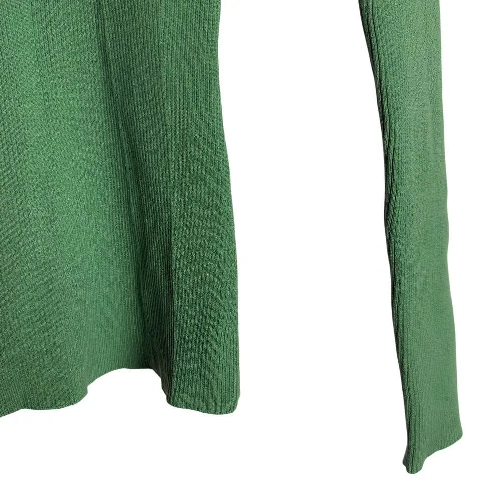 Oscar de la Renta Solid Green Ribbed Knit Long Sleeve Scoop Neck Sweater Size XS - Image 5