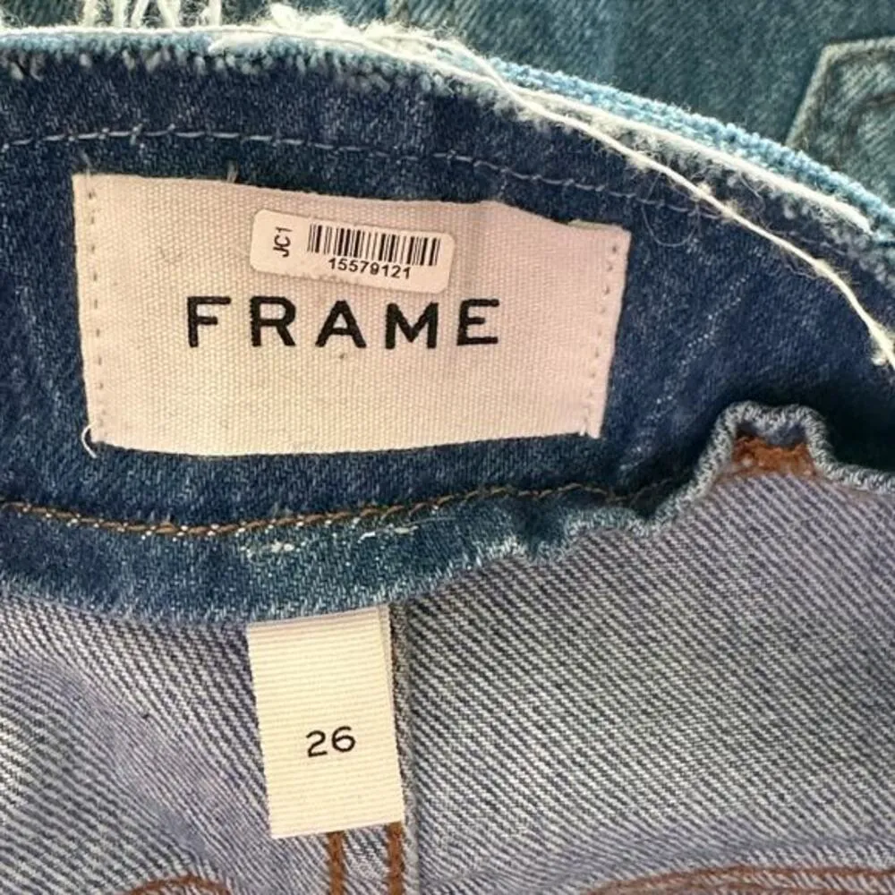 FRAME Sea Cut Off Waist Maxi Jean Denim Skirt Raw Hem‎ Blue Front Slit 26 - Image 4