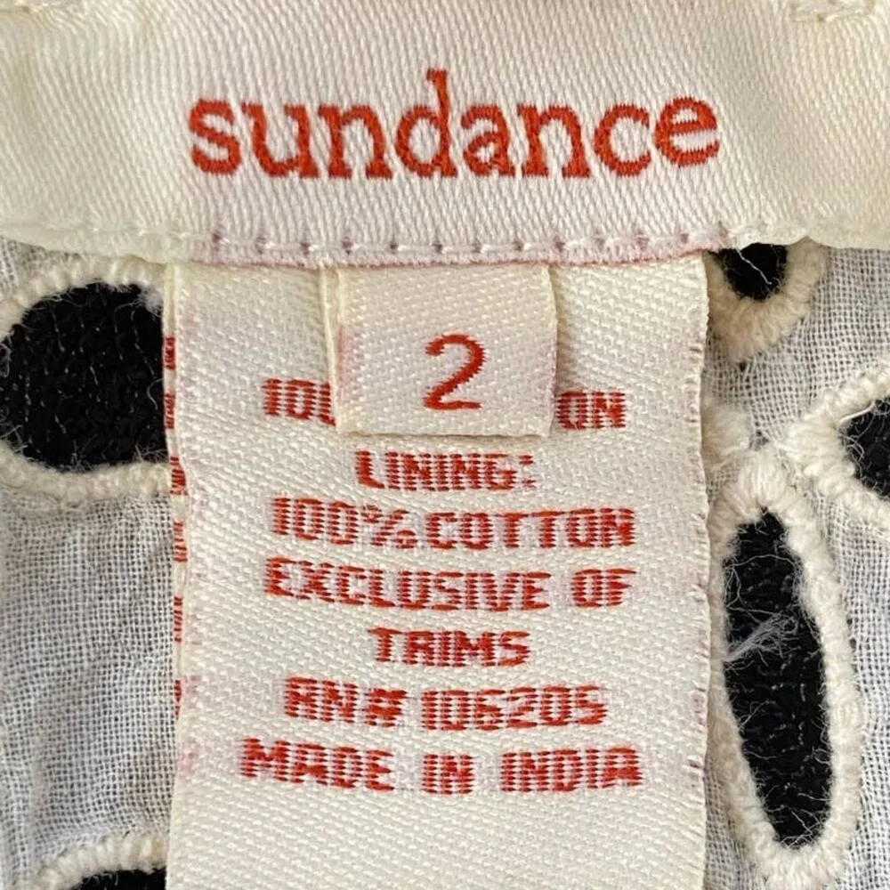 Sundance Eyelet Dress Women XS 2 Vanilla Shift Keyhole Back Lined 100% Cotton - Image 6
