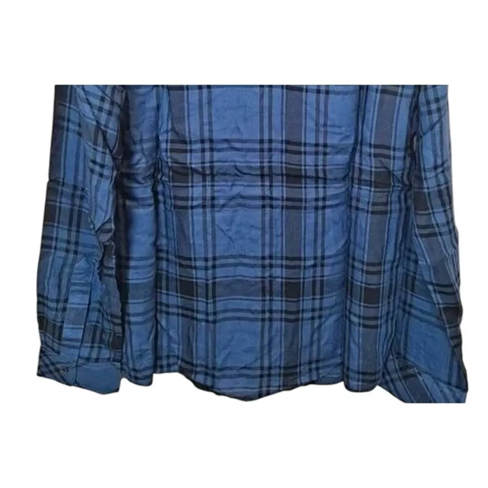 NWT WeWoreWhat Blue Oversized Long Sleeve Plaid Boyfriend Button Shirt S M Blue - Image 7