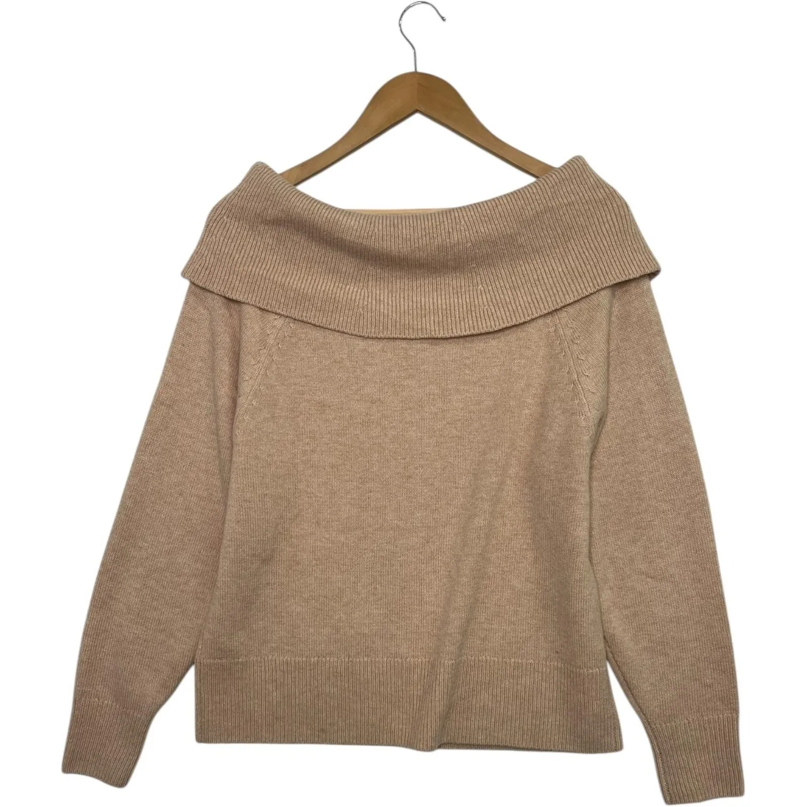 Paige Revolve Sweater Womens Large Tan Camel Off Shoulder Foldover Wool Pullover - Image 2