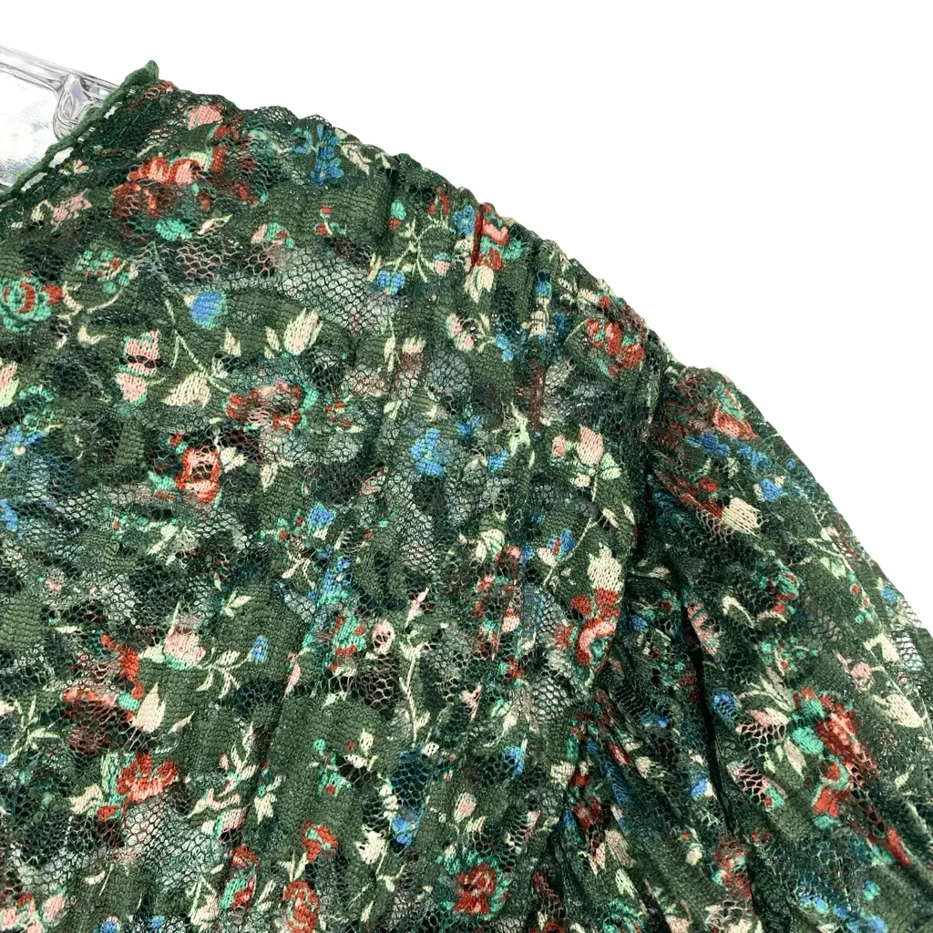 Anthropologie Porridge Green Floral Lace Ruffle Blouse Top - Image 6