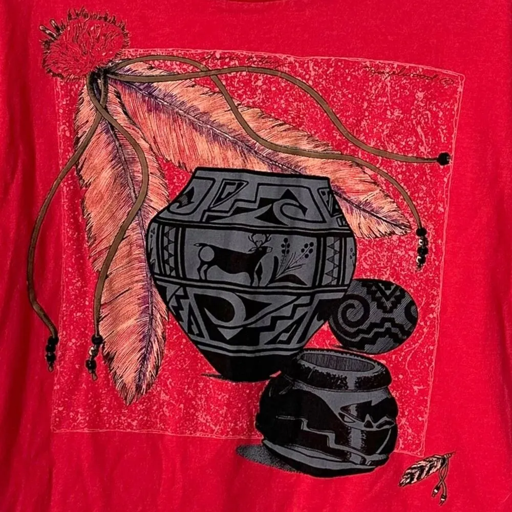 Vintage Southwestern Western Aztec Studded Single Stitch Tee T - Image 4