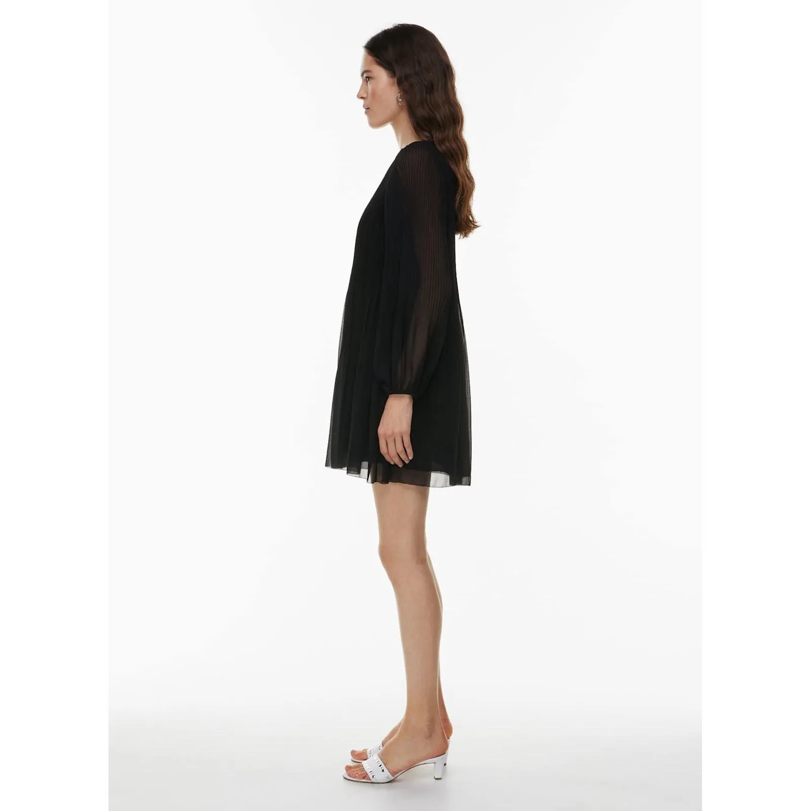 Wilfred Daydreamer Mini Dress Black Pleated Chiffon‎ Long Sleeve Women's M LBD - Image 3