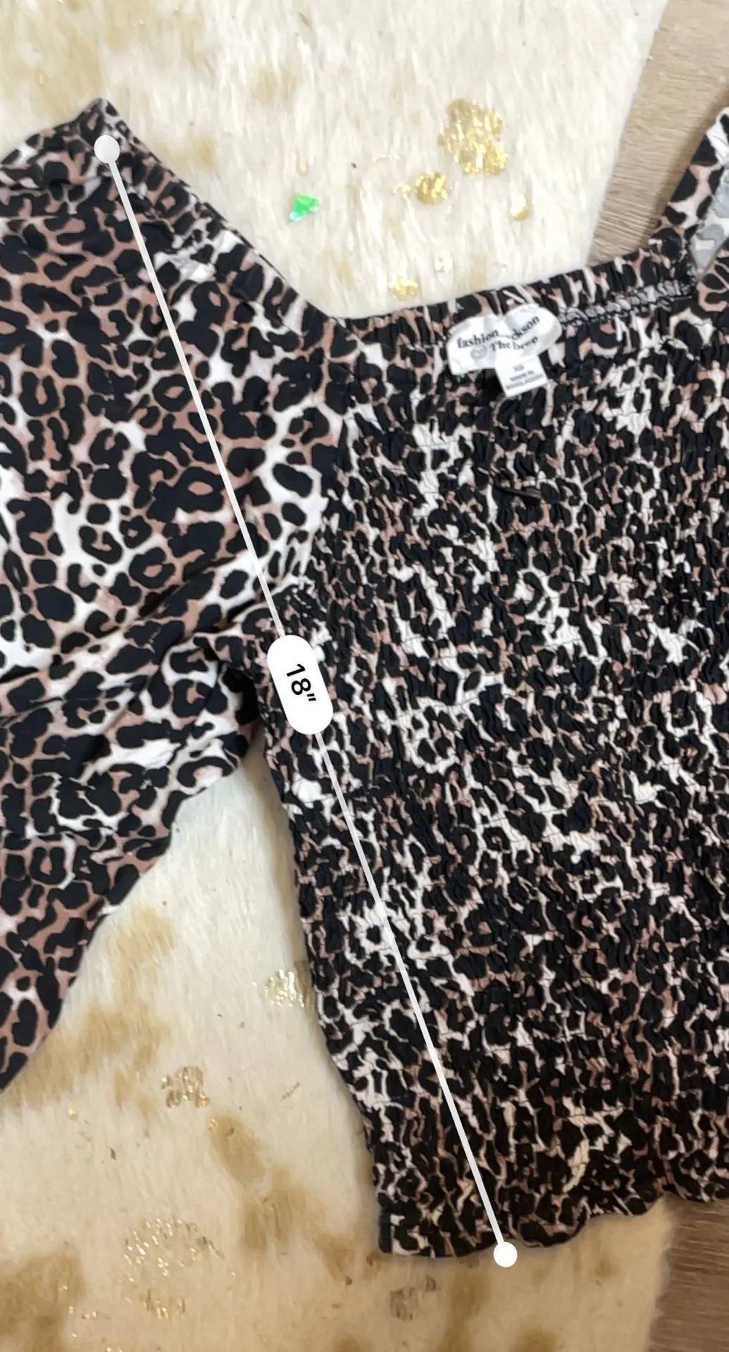 Leopard Print Smocked Puffy Balloon Sleeve Top Multi Size XS - Image 3