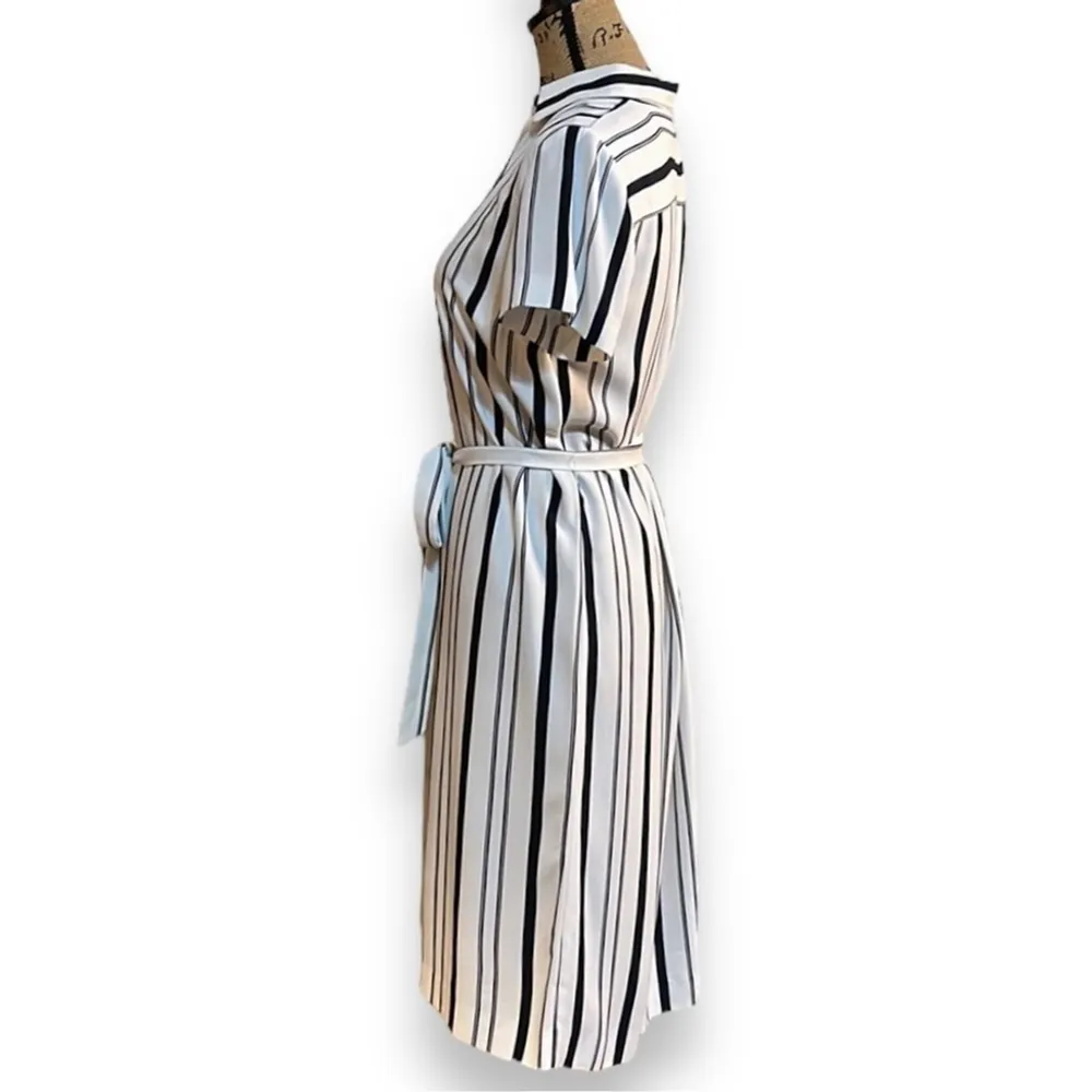 Ann Taylor Black and White Dress Button Down Short Sleeve MIDI Dress Size 4 Tall - Image 4