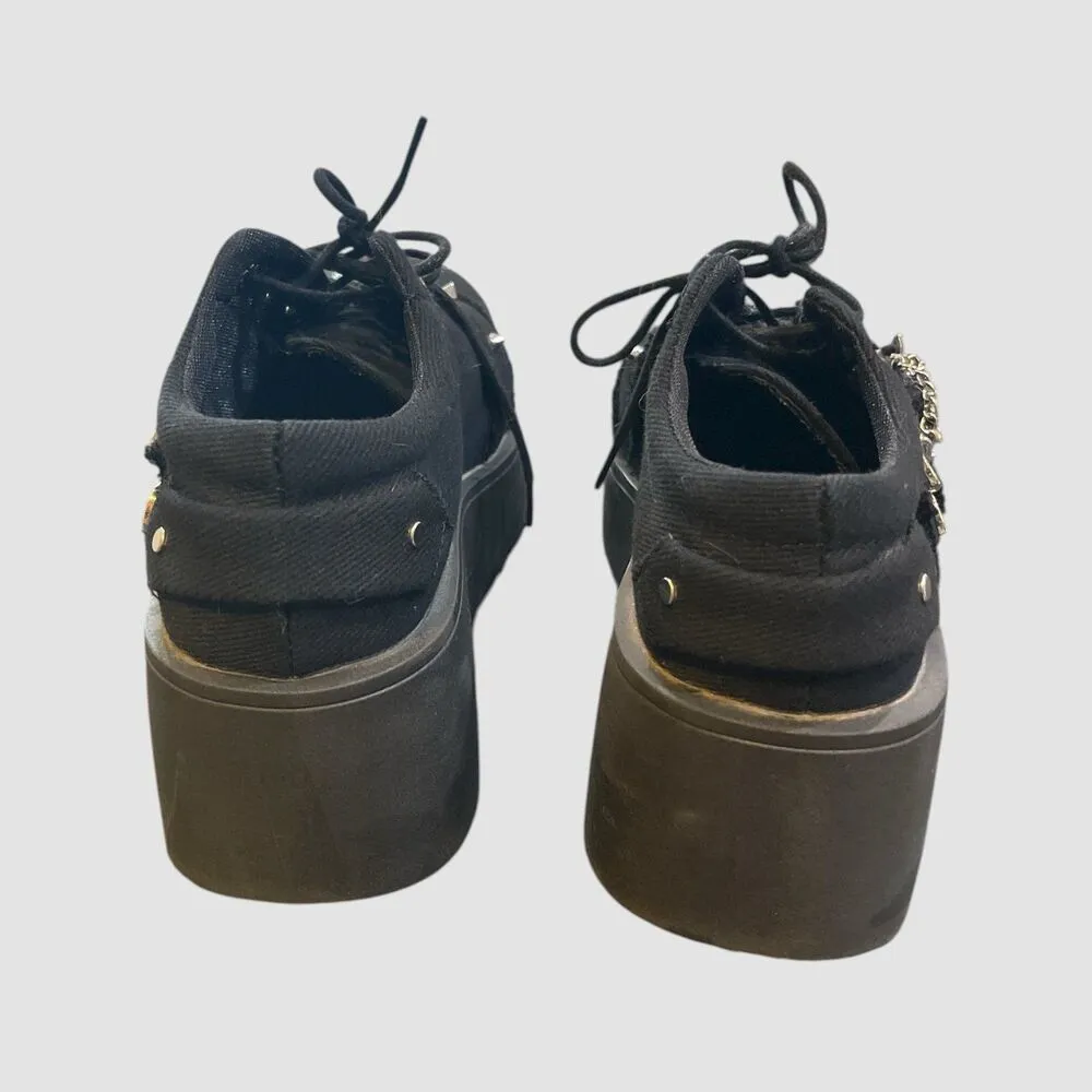 Y2K Star Print Chunky Platform Ankle Women Metal Chain Black Denim Shoes 6.5W 37 - Image 5