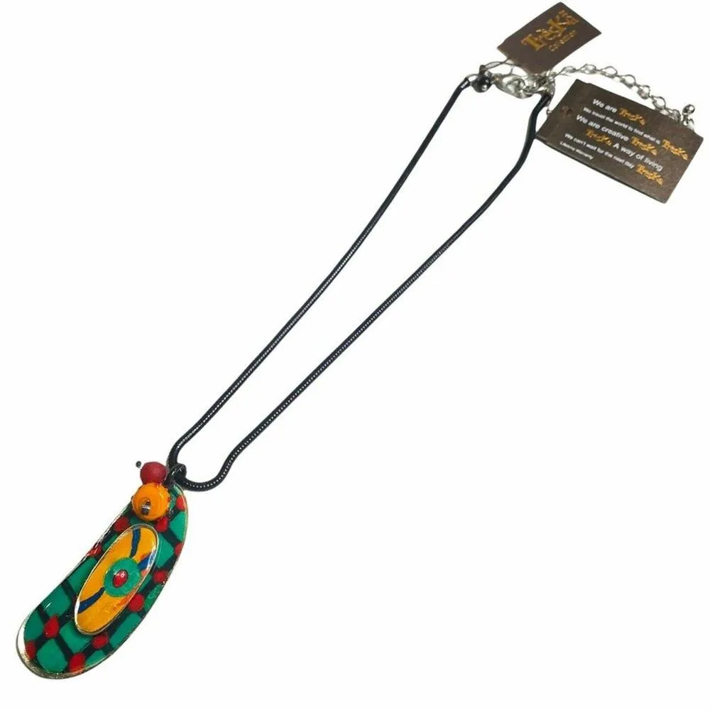 Treska Beetle Juice Collection Colorful Acrylic Art Pendant Statement Necklace Green - Image 4