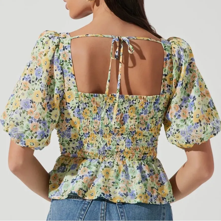 EUC ASTR The Label Claremont Top Yellow Green Floral Size Small - Image 2