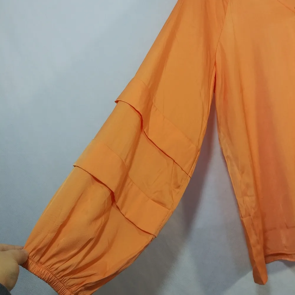 Worthington Orange Long Puff Tiered Sleeve V Neck Blouse Top Size XL - Image 5