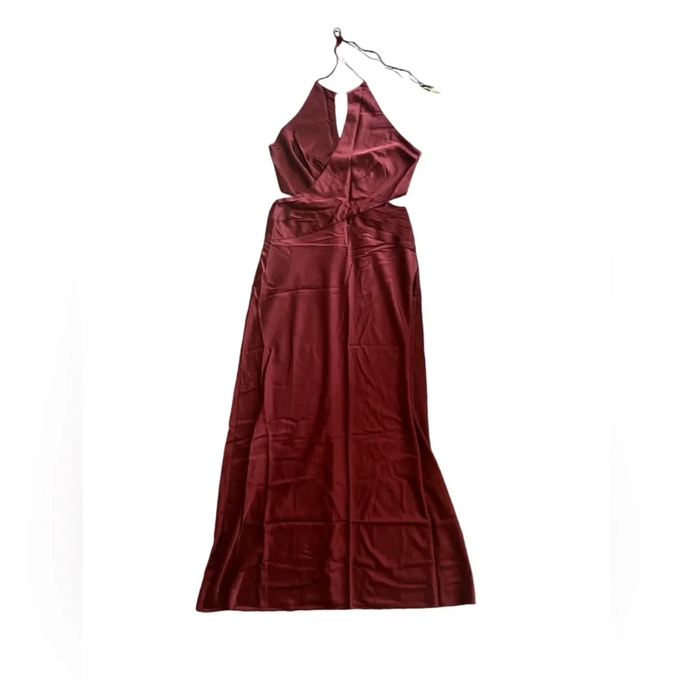 NEW Anthropologie Significant Other Alix Halter Cut Out Satin Brown Maxi Dress 6 - Image 6