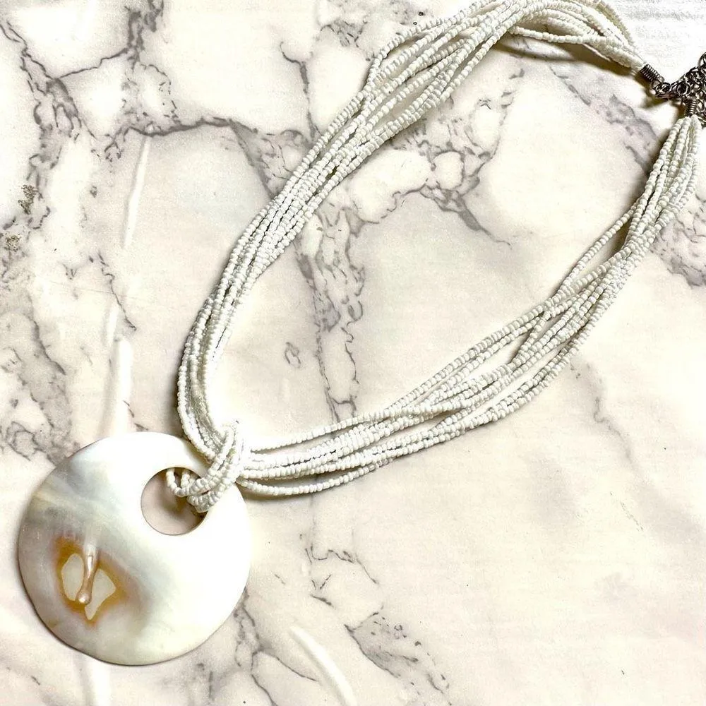 White abalone seed bead pendant necklace - Image 2