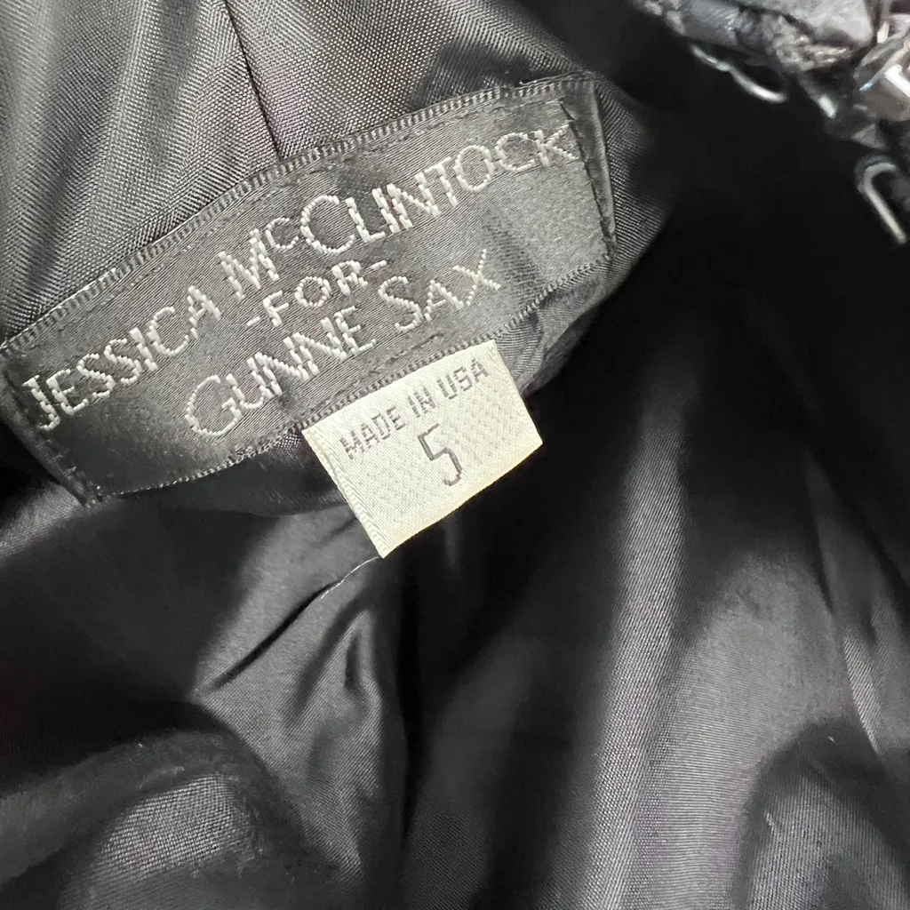 Vintage Gunne Sax Jessica McClintock Black Prom Mini Dress Ribbon Goth Retro Y2K Size 2 - Image 6