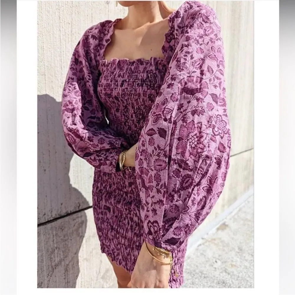 Free People Womens Smock It To Me Smocked Floral Mini Dress In Azalea Combo S - Image 5