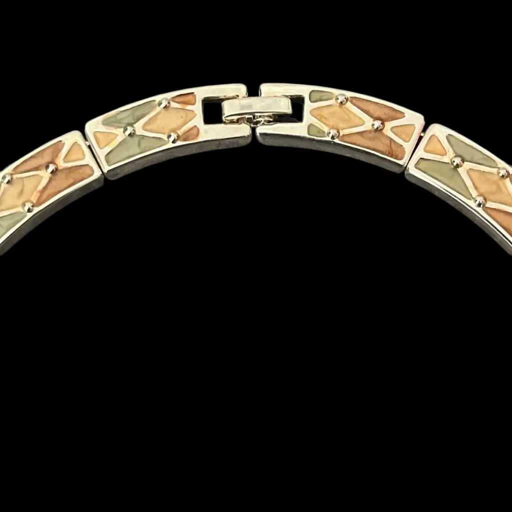 Vintage Art Deco Harlequin Green Beige Enamel Choker Earrings Jewelry Set - Image 4