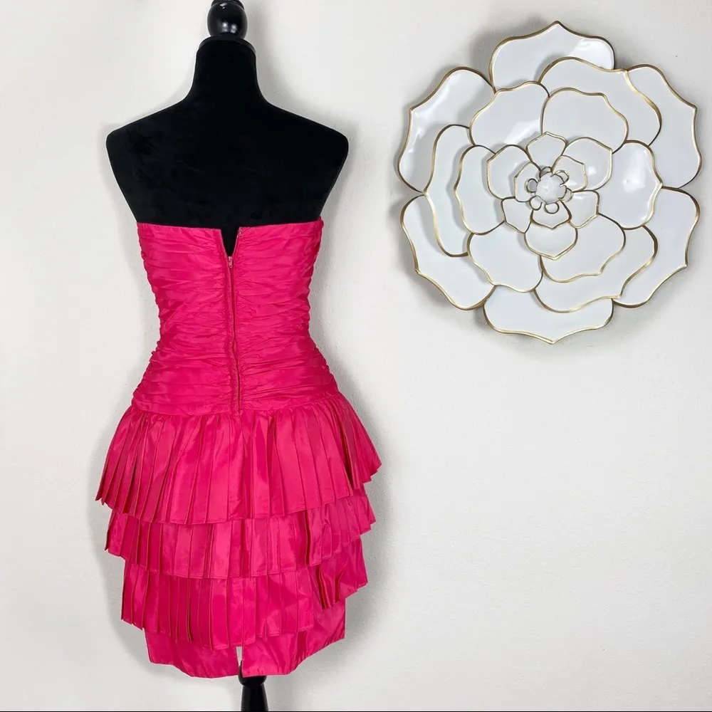 Vintage TADASHI fuschia taffeta strapless dress - Image 6