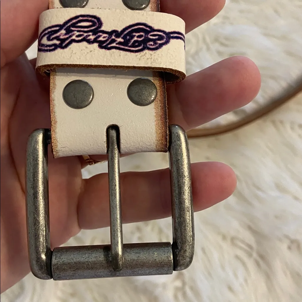 Ed Hardy White Leather Belt with Tattoo Design brand new size L - Image 2