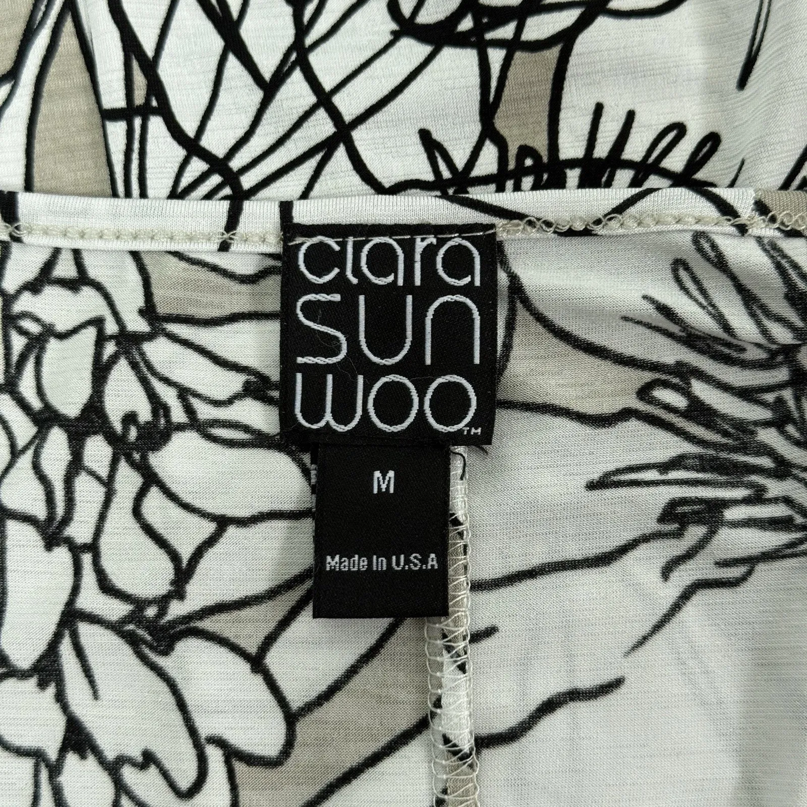 Clara Sun Woo Beige Black White Floral Tunic Top Women’s Size M Asymmetrical Hem Size M - Image 4