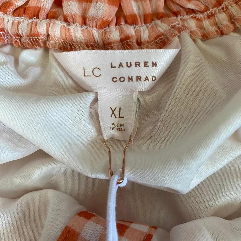 Lauren Conrad XL orange & white check off-the-shoulder sleeves women's crop top - Image 8