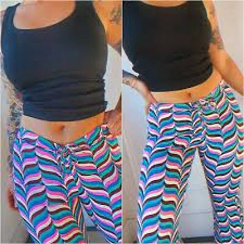 ZARA satin zig zag  Festival wide leg cinched waist pants XS - Image 3