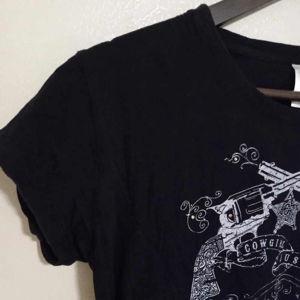 Packing Iron Cowgirl Justice L Capped Sleeves Top in Black White Size L - Image 6