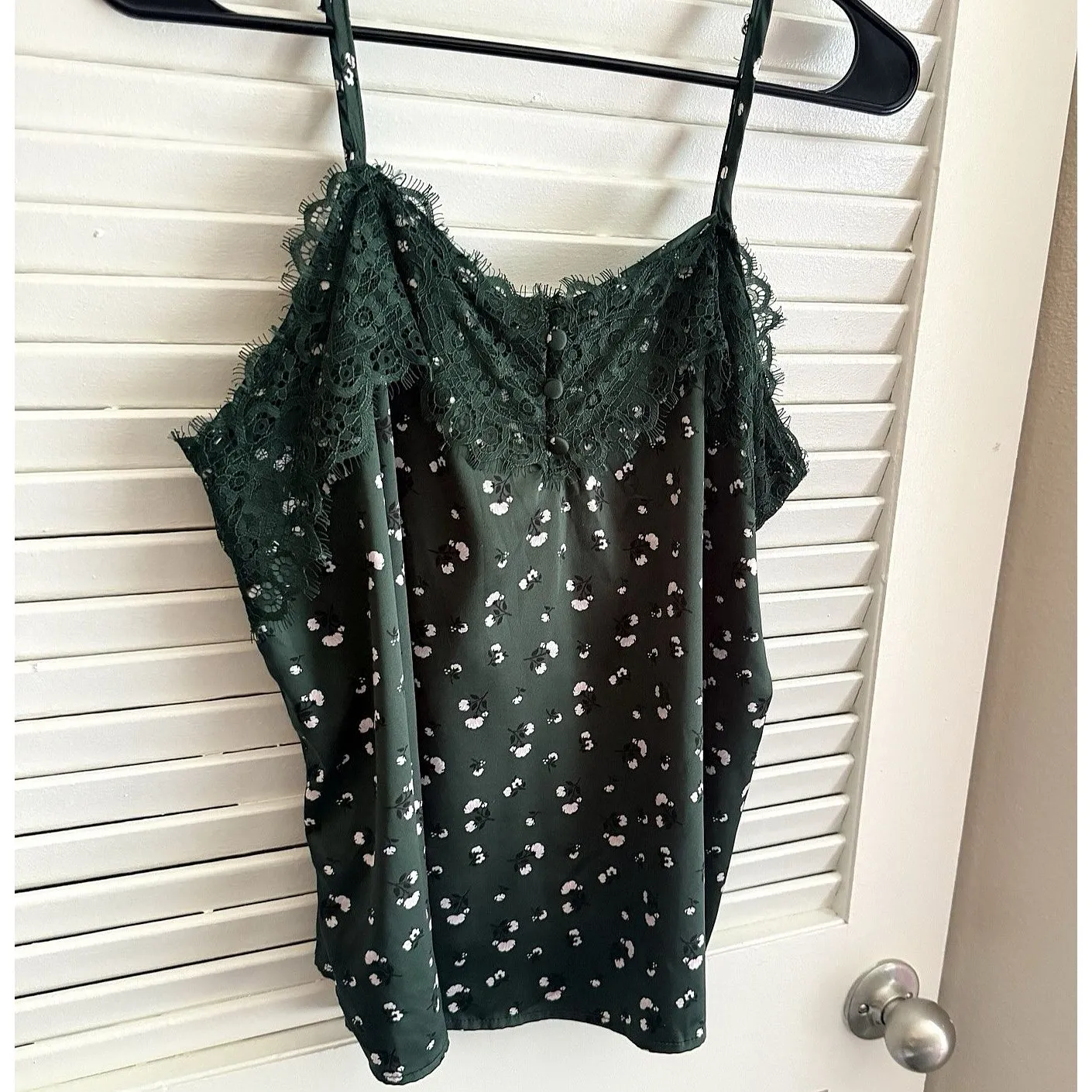 Forest Green Satin Babydoll Cami Dainty Rosette Lace Trim Y2K Whimsigoth Fairy L - Image 7