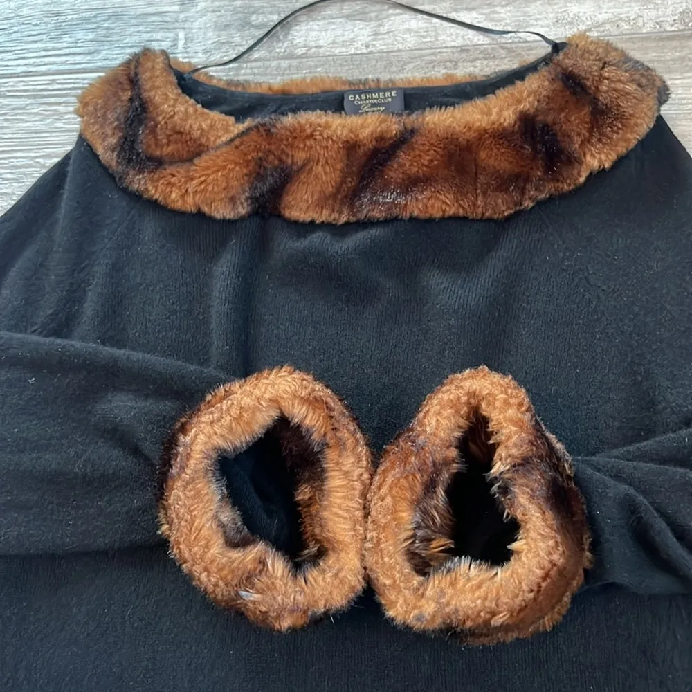 Charter Club Women Black Faux Fur-Trim Cashmere LUXURY Sweater Sz XL #28 - Image 16