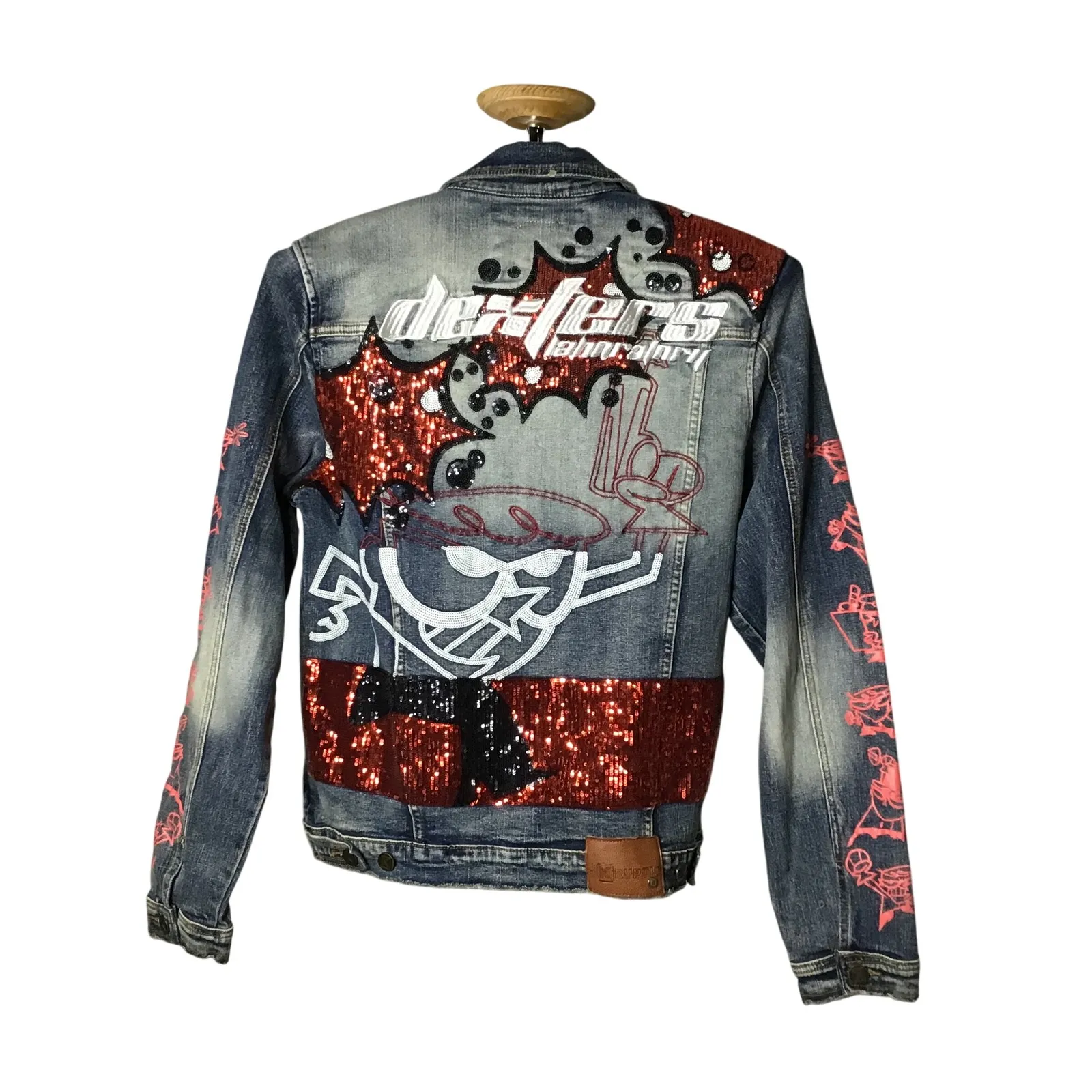 Dexter's Laboratory x deKryptic Cartoon Network Sequin Distressed Denim Jacket L Size L - Image 3