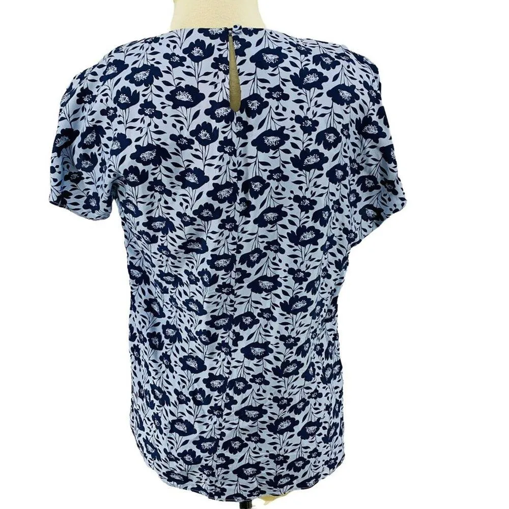 Boden Womens Ravello Silk Blend Flower Navy Blouse 8US Blue Size 8 - Image 3