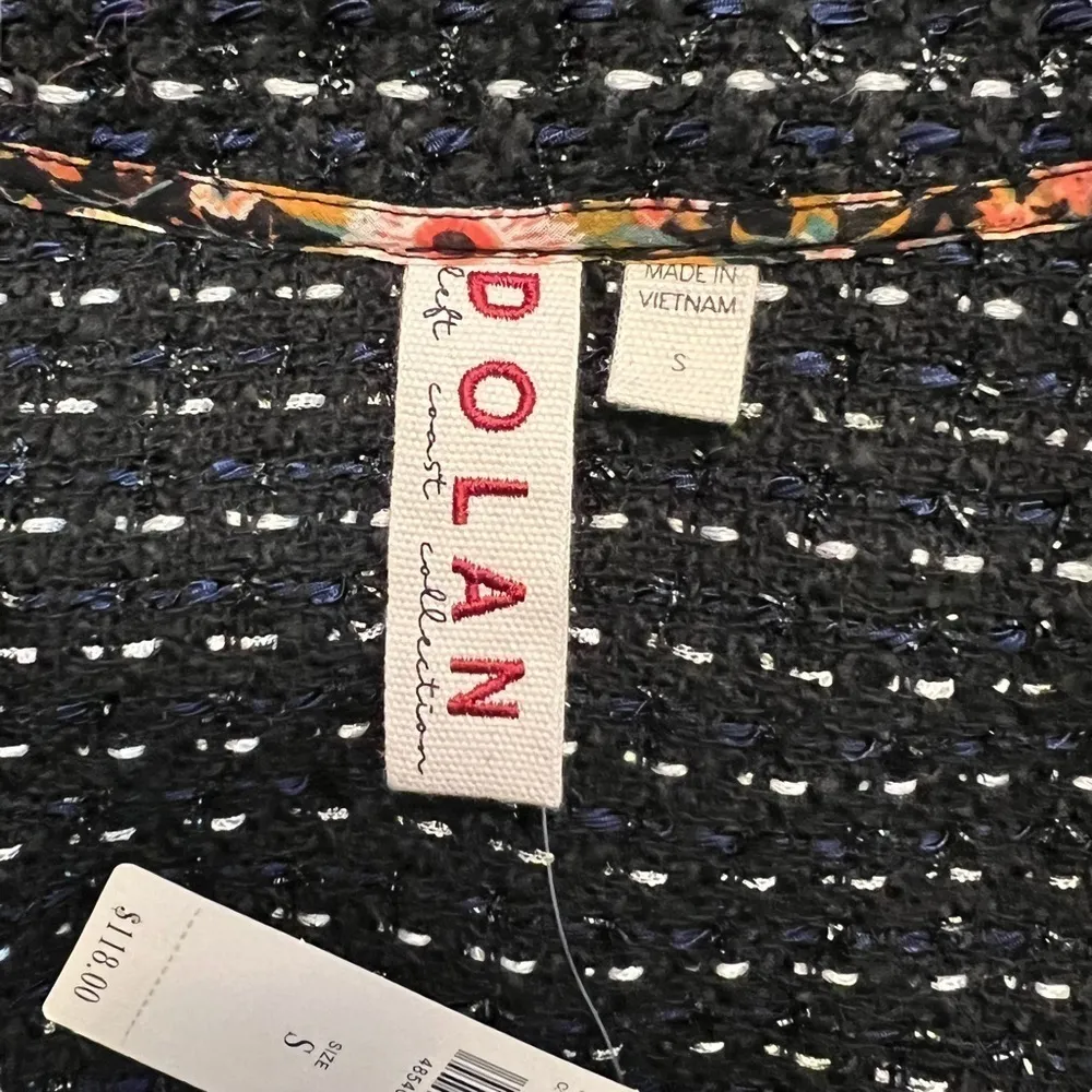 Dolan x Anthropologie - NWT Metallic Tweed Peplum Black Motif Blazer Jacket Sz S - Image 6