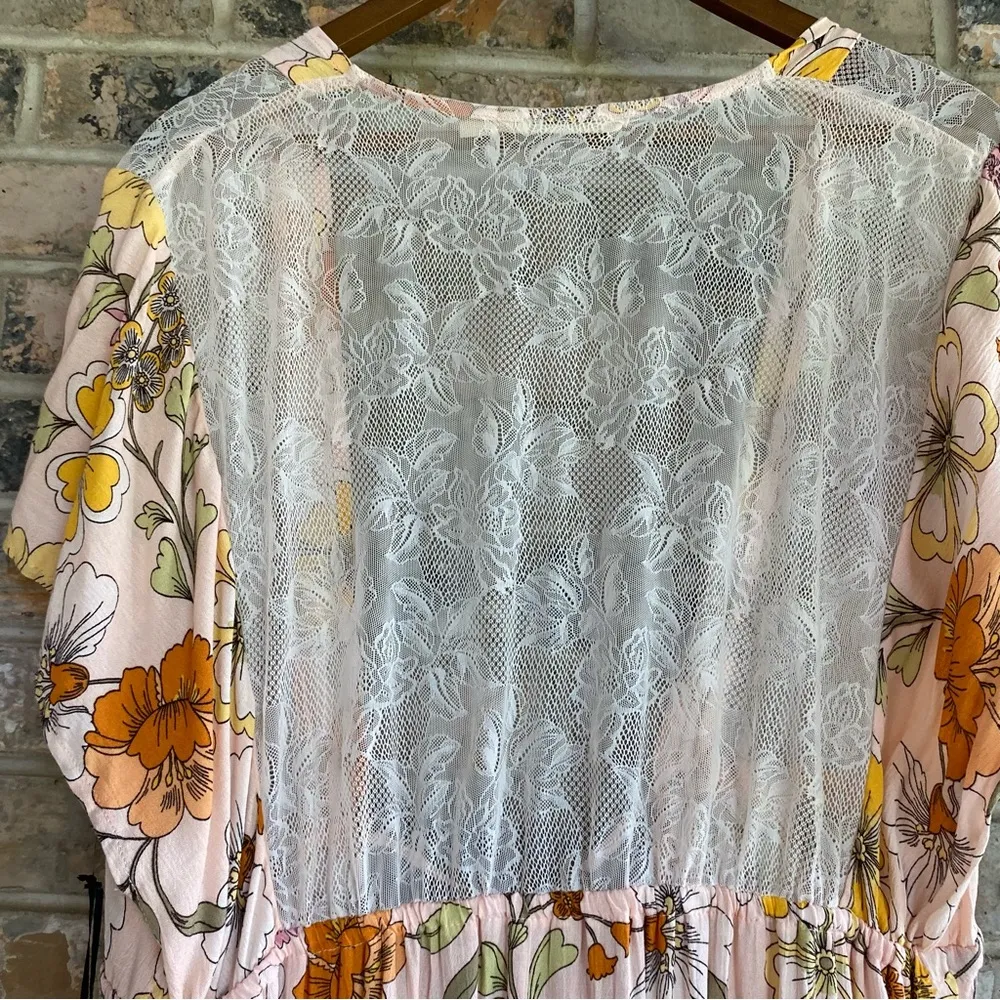 Liberty Love NWT Boutique Pink Floral Long Tie Kimono Medium - Image 3