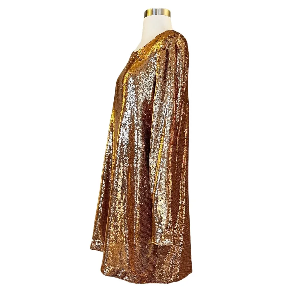 RAMY BROOK Hallie Sequined Dress Copper Shift Tunic Cocktail Mini Medium NWT - Image 9