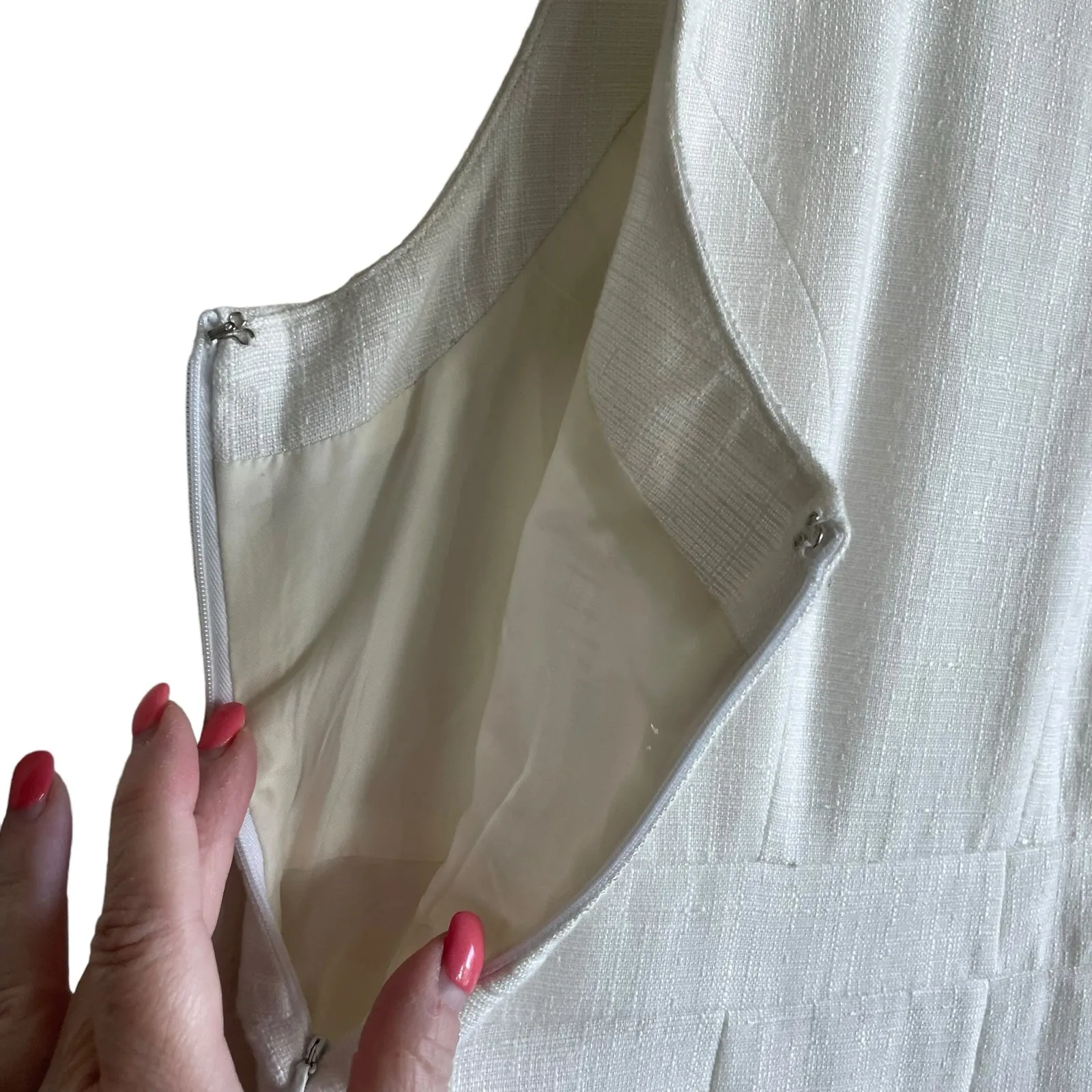 Liz Claiborne Women Shift Dress 12 Ivory Gold Tone Chain Waist Career Cocktail‎ - Image 10