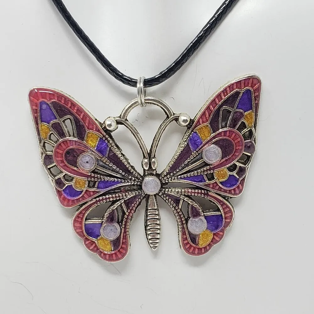 Hand Decorated Metallic Resin Butterfly Necklace - Image 2