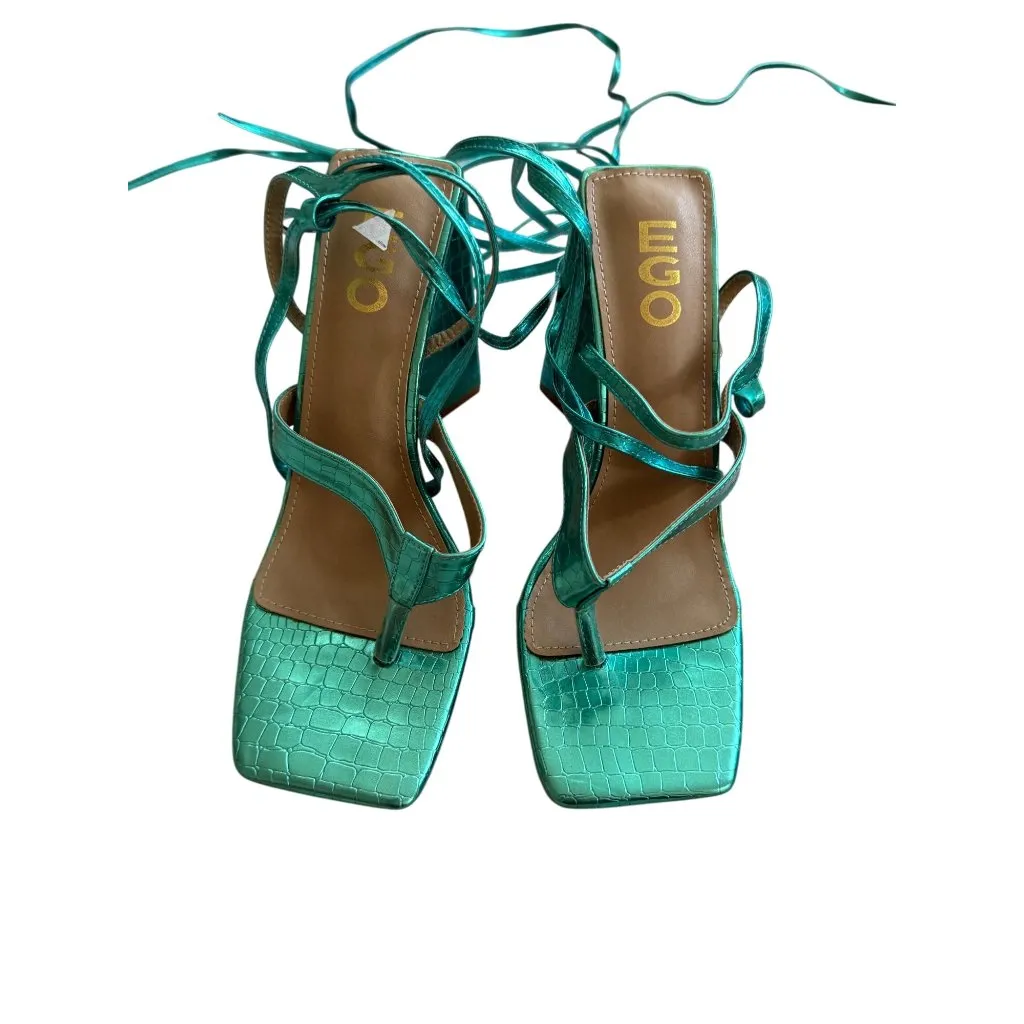 EGO Teal Metallic Lace Up Block Heels Sandals Size UK 7 / US 9 - Image 9