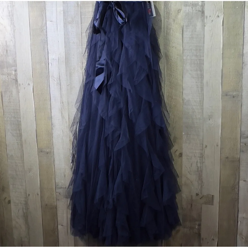 Teeze Me Size 7/8 Embroidered Sleeveless Tulle Lined Formal Long Dress Navy Blue - Image 5