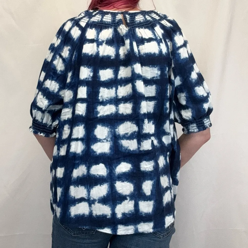 Sonoma Women's Off-The-Shoulder Peasant Blouse 3X Dark Blue White Smocked Loose - Image 2