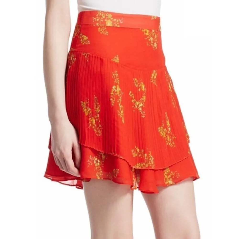 Derek Lam 10 Crosby Mini Skirt 8 NWT Pleated Floral Red Luxury Layered Flirty - Image 3