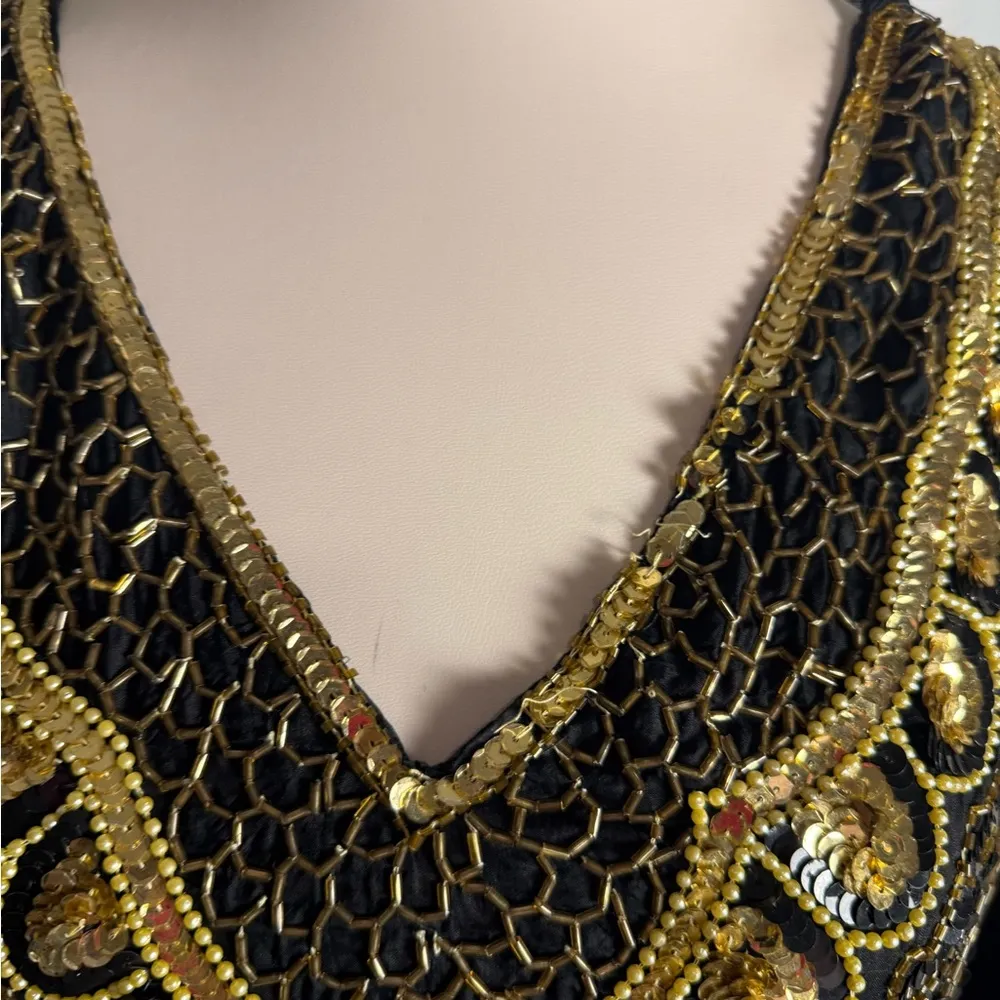 Vintage Elegant Black and Gold Sequin Dress Size undefined - Image 3