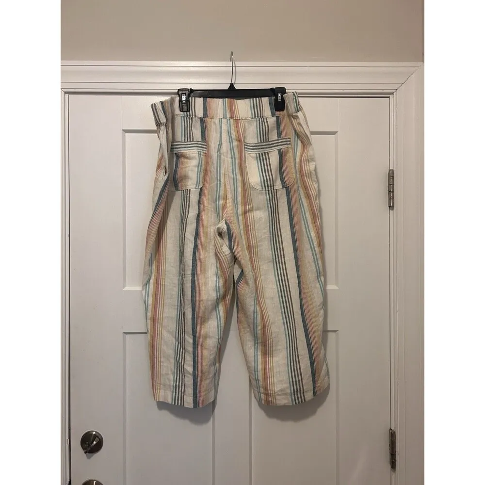 Per Se Linen Blend Summer Pants Size 1X Cropped Multicolor Striped Wide Leg - Image 6