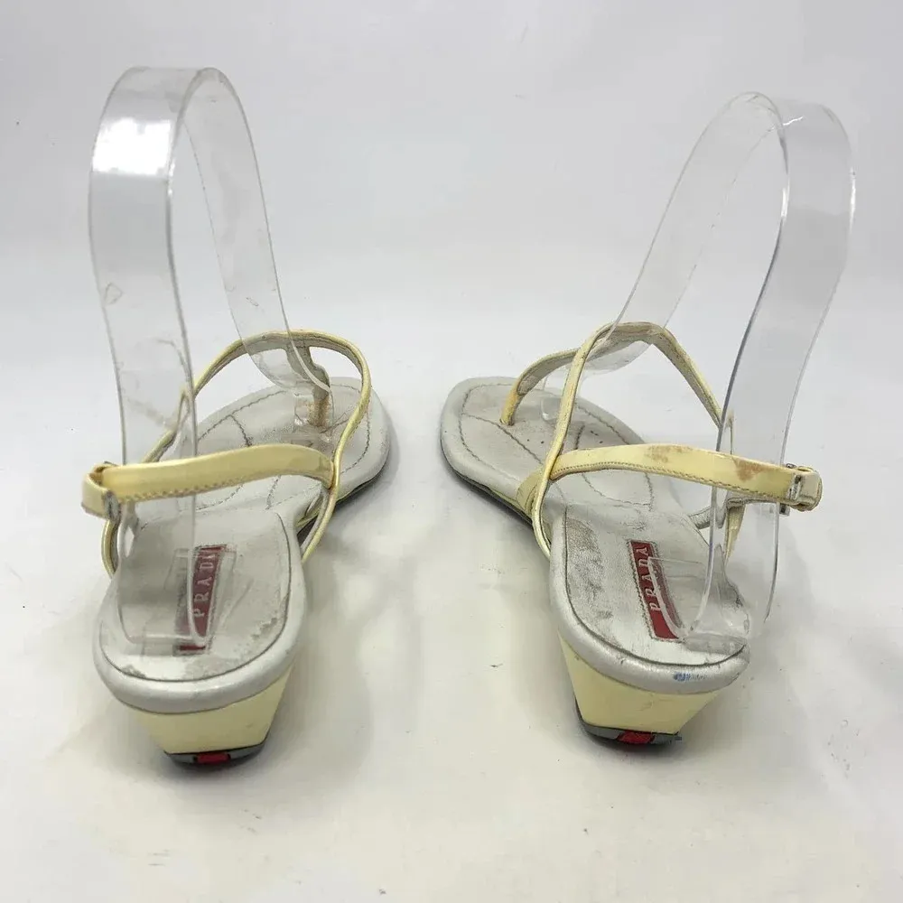 Prada Sport Thong Wedge Sandals in Yellow‎ Leather Size US 6.5 *damaged - Image 6