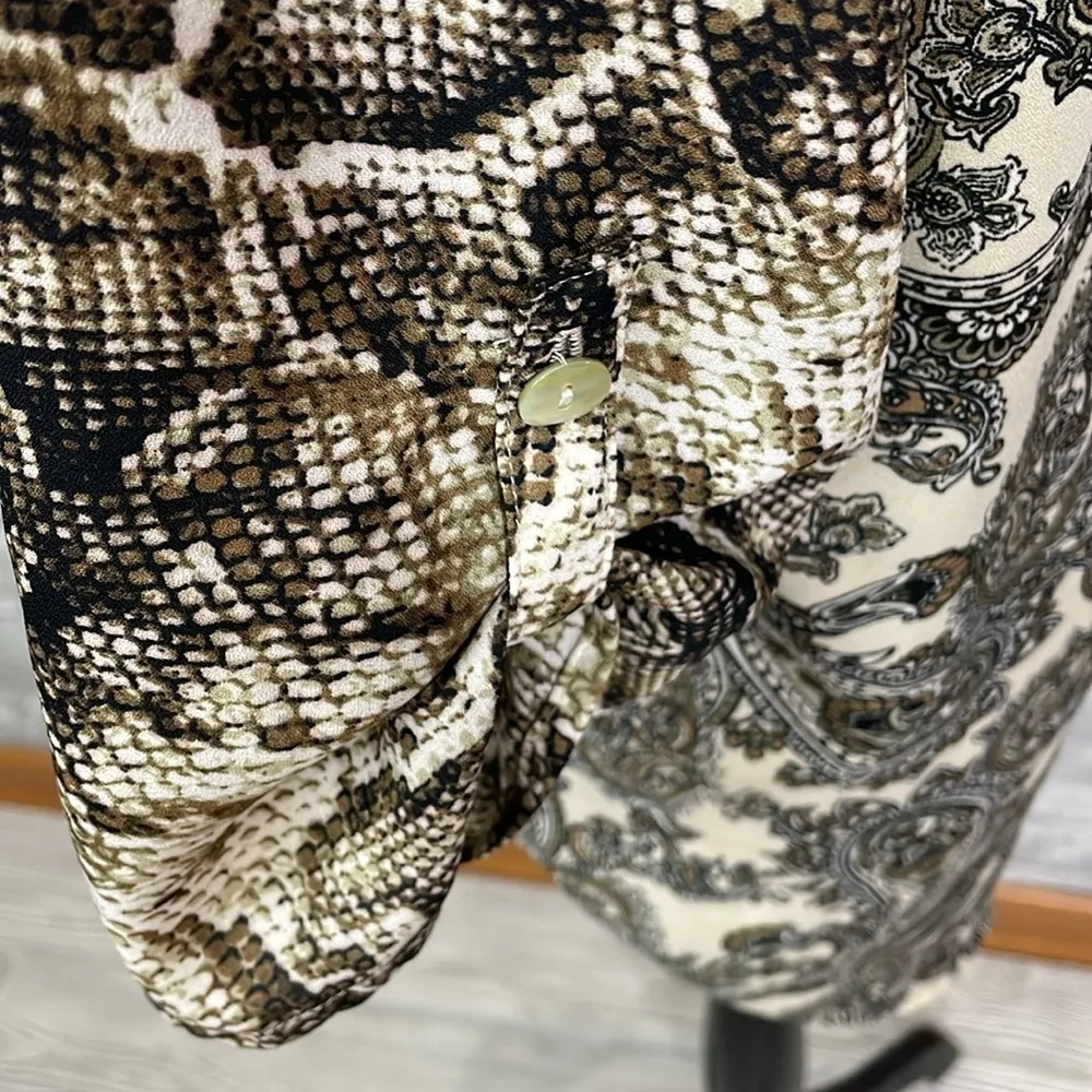 Figueroa & Flower Snake Paisley Print Mix Media Button Down Blouse Black - Image 4