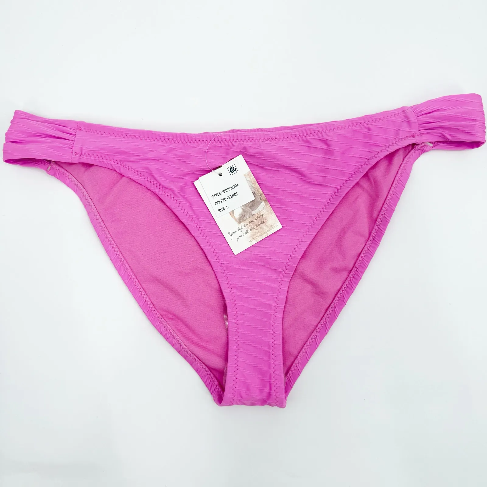 Jessica Simpson Bikini Bottom Size Large NWT Femme Pink Swim Pique Side Shirred - Image 2